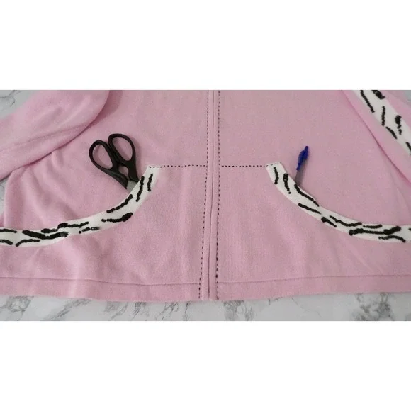 New Storybook Knits Sweater Full Zip Cardigan Pink Zebra Sequin Women's Size 2X - Picture 5 of 13